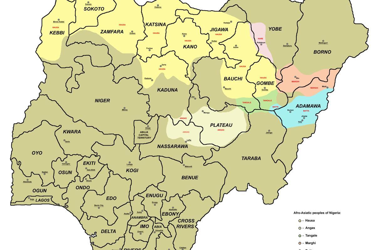 mapa de nigèria amb 36 estats