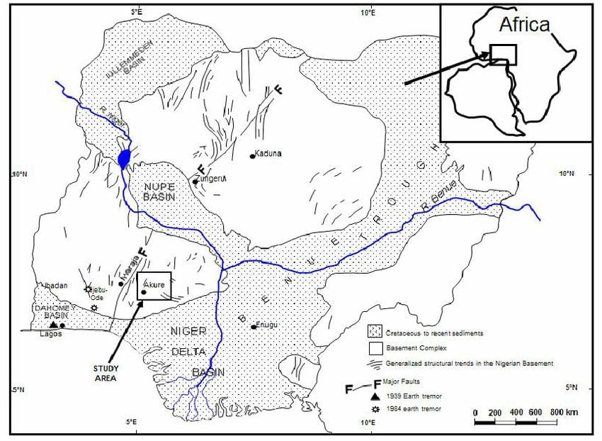 mapa de nigèria mostrant drenatge