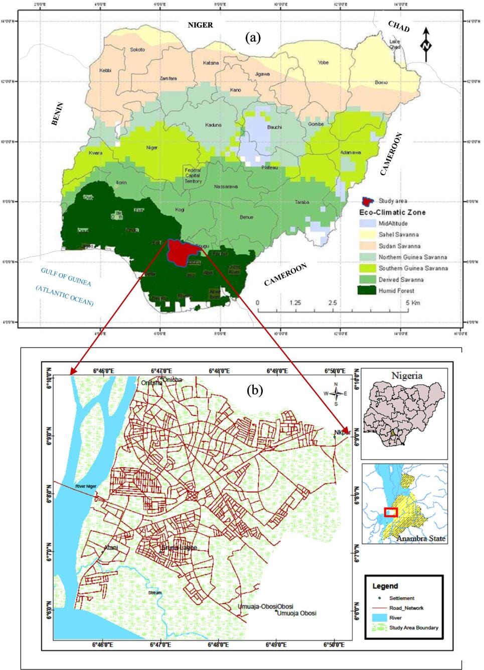 Mapa de nigèria mostrant cinturons de vegetació