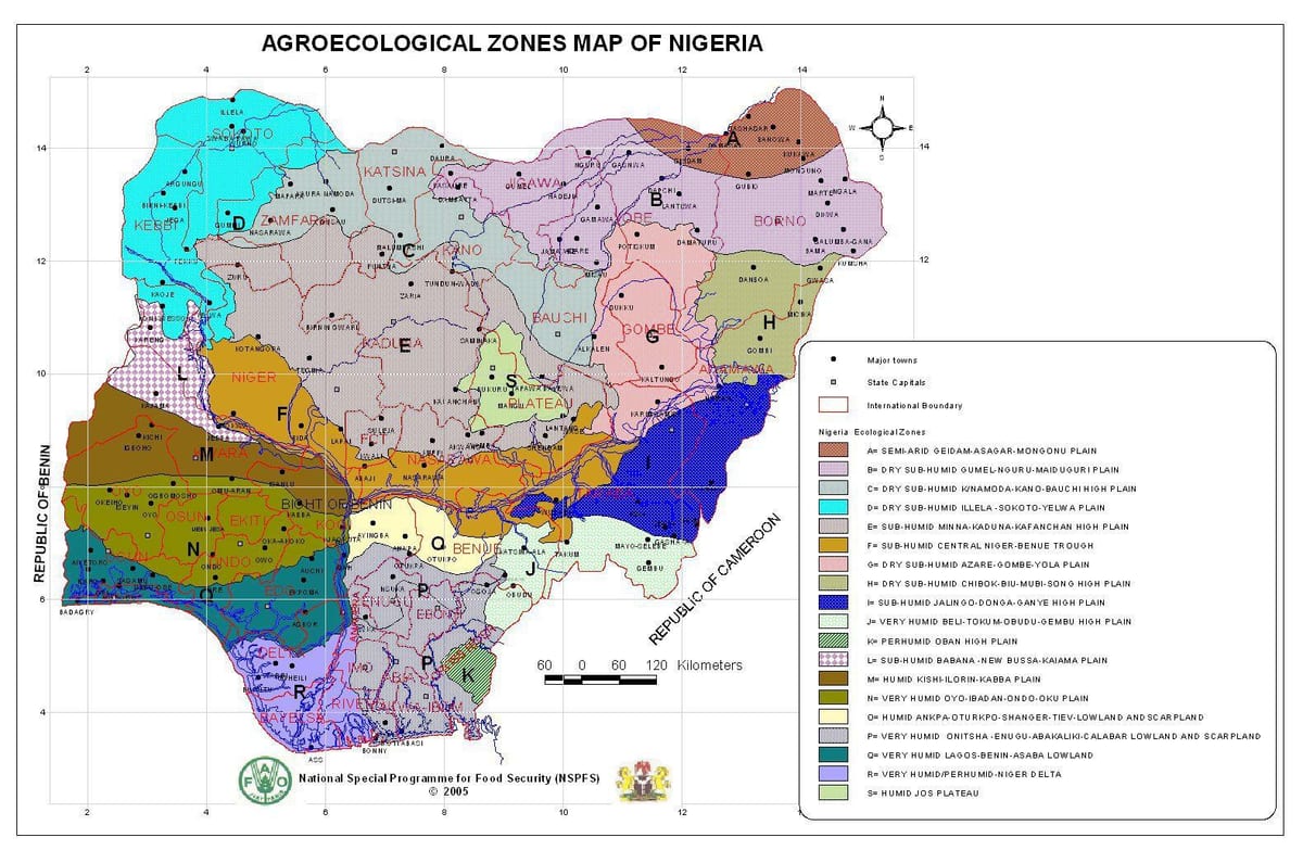 mapa de nigèria mostrant les diferents zones de vegetació