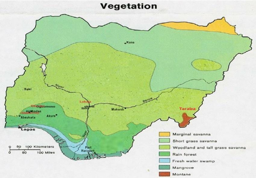 mapa de nigèria que mostra la vegetació