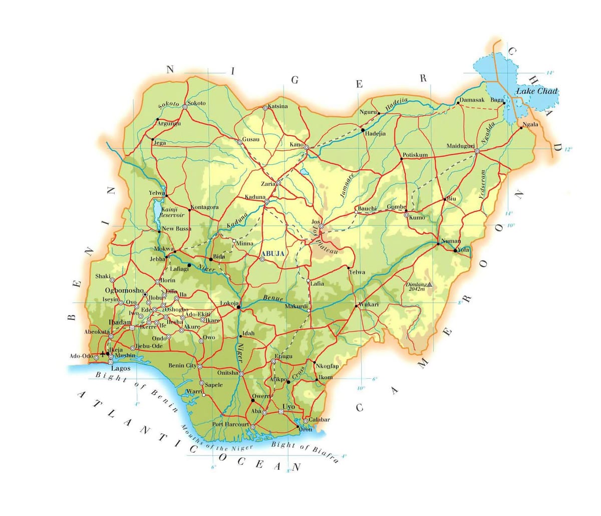 Mapa de física nigèria