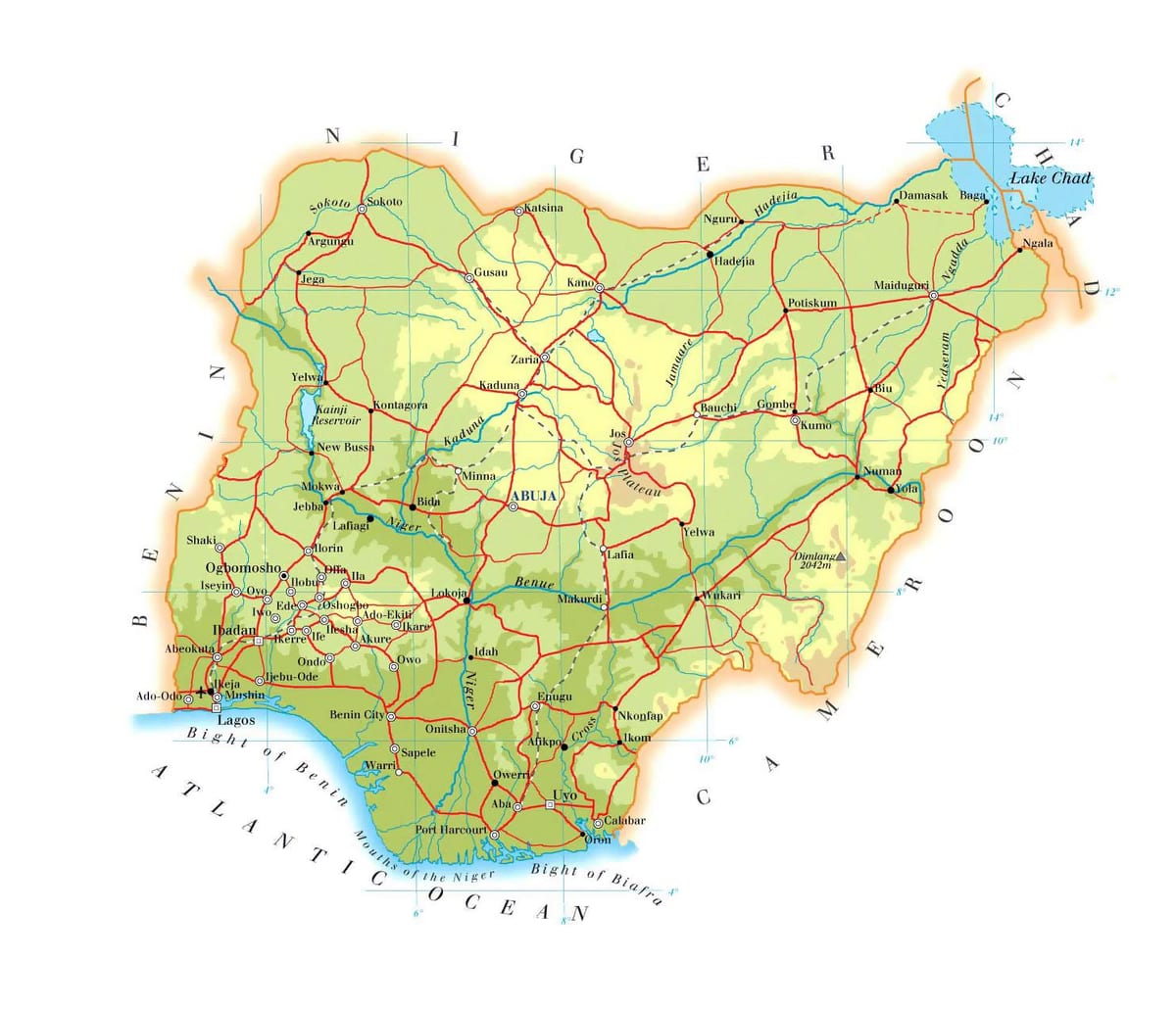 Mapa de nigèria elevació