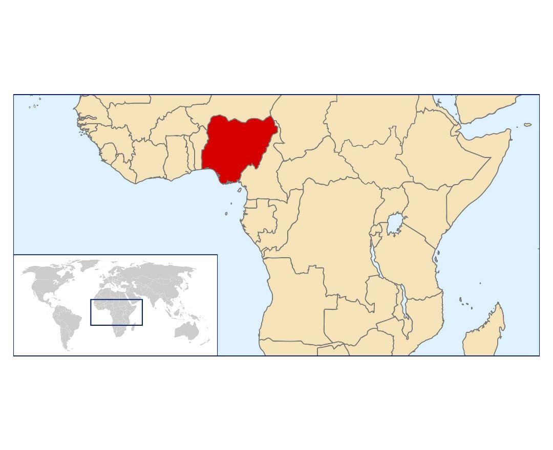 nigèria ubicació en el mapa del món