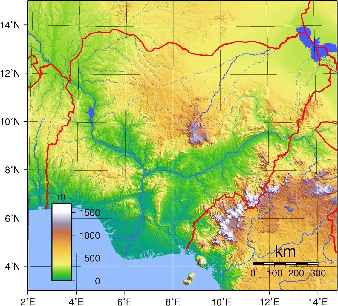Mapa de nigèria topogràfic