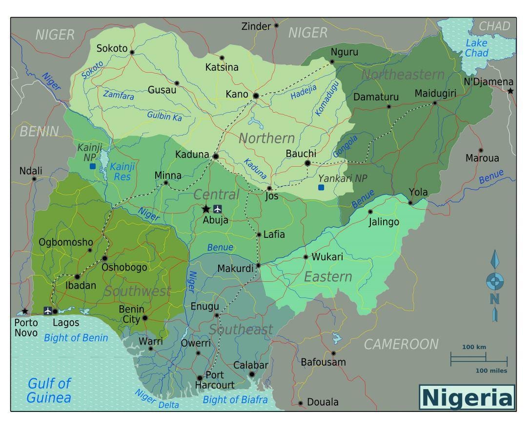 nigèria regional mapa