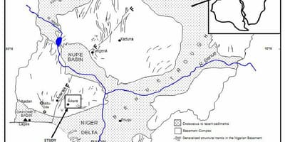 Mapa de nigèria mostrant drenatge