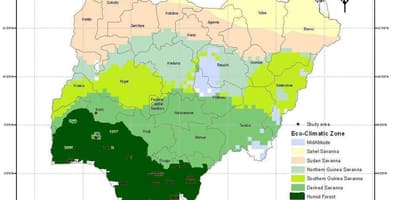 Mapa de nigèria mostrant climàtiques de la zona