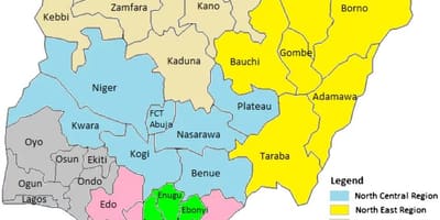 Mapa de nigèria mostrant les zones geopolítiques