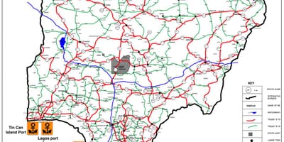 Mapa de nigèria mostrant xarxa viària
