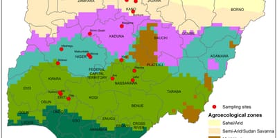 Mapa de nigèria mostrant cultiu de distribució