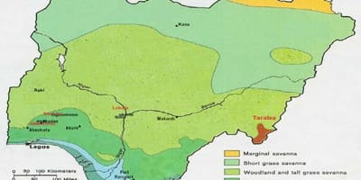 Mapa de nigèria que mostra la vegetació