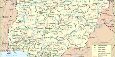 Mapa de nigèria mostrant les principals vies de comunicació