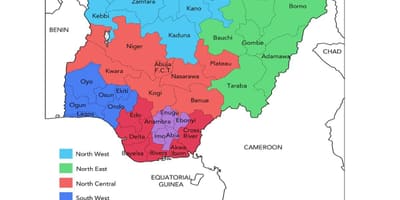 Mapa de nigèria mostrant zones geopolítiques