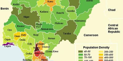 Nigèria densitat de població mapa