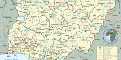 Mapa de nigèria mostrant estats i capitals