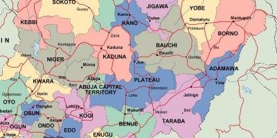 Mapa de nigèria amb els estats i ciutats